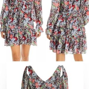 Cinq à Sept Red and Green Ruffled Tiered Mini Dress